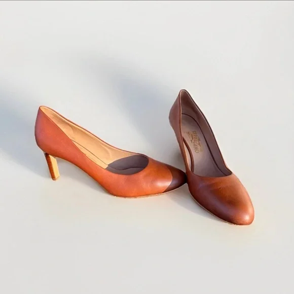 Salvatore Ferragamo Brown Leather Pumps 11 B - Picture 1 of 5